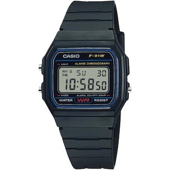 Imagen de referencia para Casio F-91W Reloj digital negro Serie F91W resistente al agua con luz LED, alarma y cronómetro
