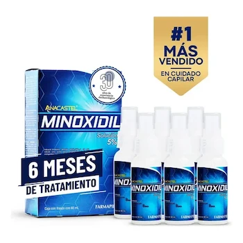 Imagen de referencia para Anacastel Minoxidil 5% Solución 6 Pack 60 ml Tratamiento Anticaída Cabello Barba Bigote