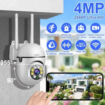 Imagen 2 de 2NLF 2PCS Cámara de Seguridad WiFi 4MP Ultra HD con Alarma Foco 360° Visión Nocturna en Color