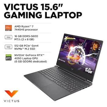 Imagen 4 de Laptop Gamer HP Victus 15.6" Mica Silver RTX 4050 Ryzen 7 7445HS 16GB 512GB SSD